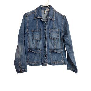 St John Bay Petite Size Large Stretch Jean Jacket EUC Dark Wash
